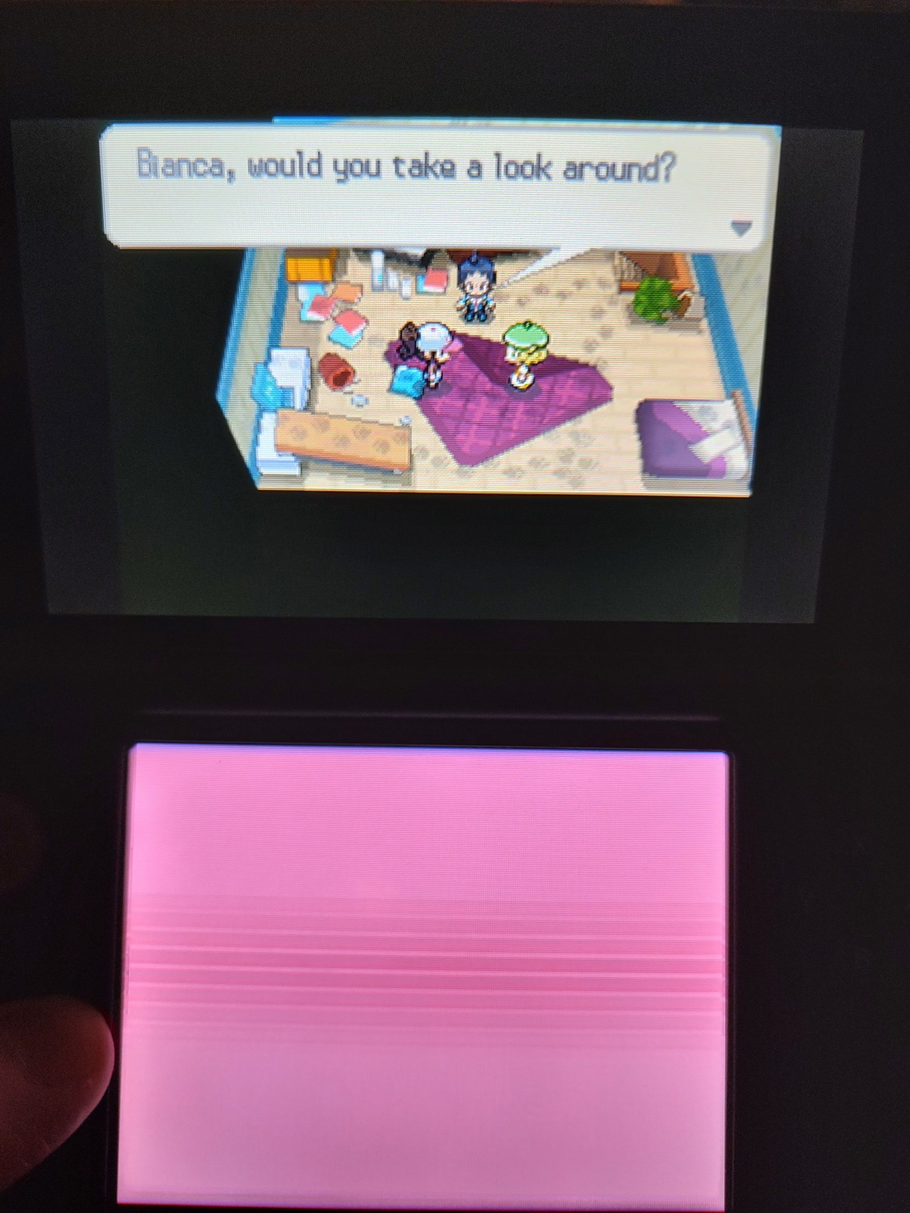 A picture of the main character's bedroom from Pokémon Black. It has been destroyed due to a Pokémon battle